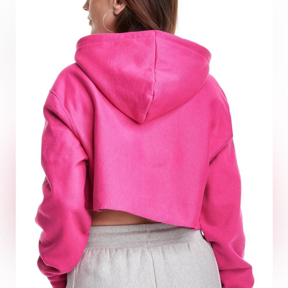 NWT Champion WOmens Reverse Weave Cropped Cutoff Hoodie Sweatshirt Pink Large - Picture 3 of 6